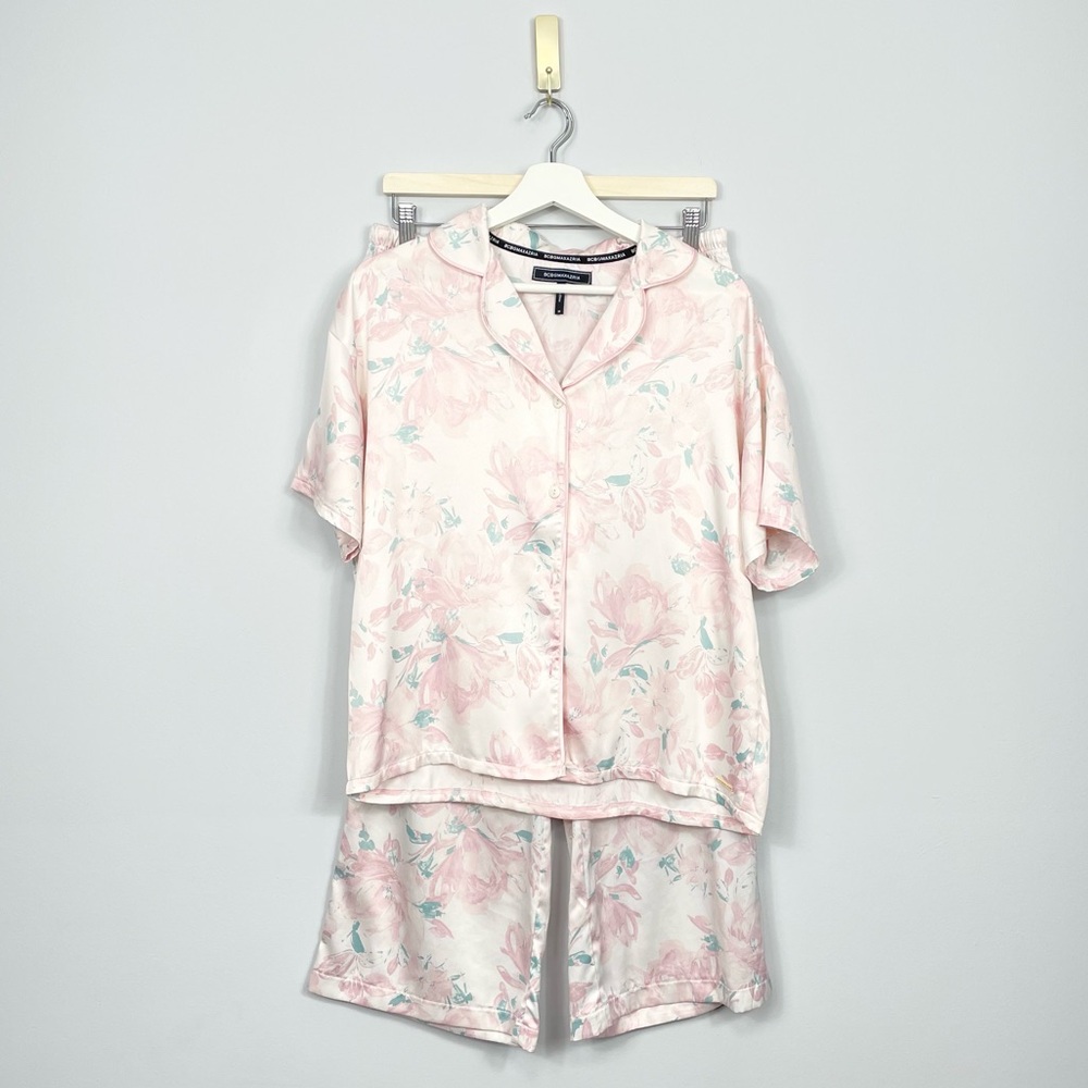 BCBGMaxAzria Pink Floral Satinfeel Short Sleeve Pajama Set